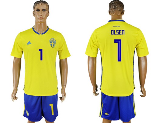 Sweden #1 Olsen Home Soccer Country Jersey